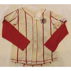 Gymboree Boy's Size 8 Tan Red Vintage Baseball Style Long Sleeve Jersey 6A